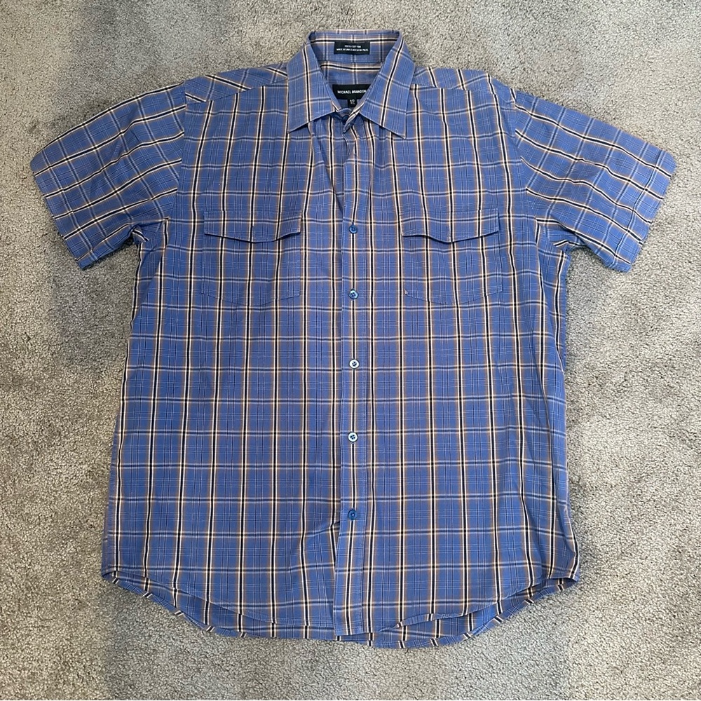 Michael Brandon Short Sleeve Plaid Button Down Collared Shirt